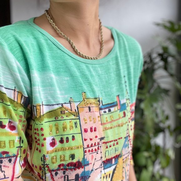 Vintage | Boxy Beaded Watercolor Top - Picture 5 of 9